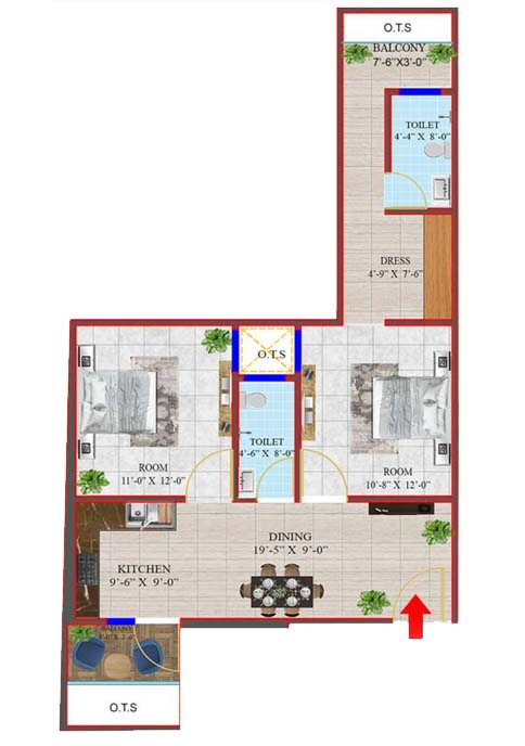 2BHK Floorplan