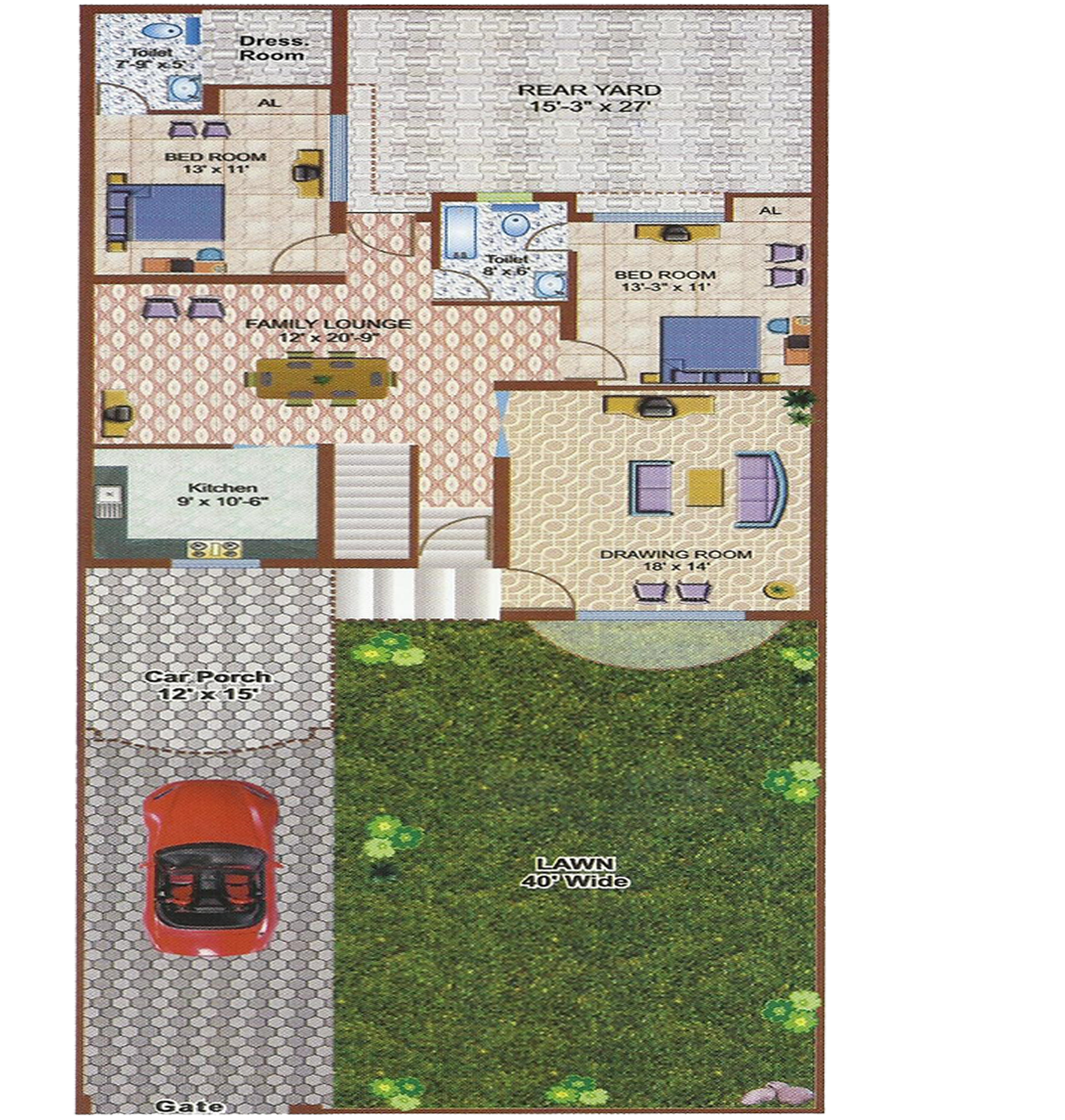 Ground Floor Plan - Mughal Homes Duplex